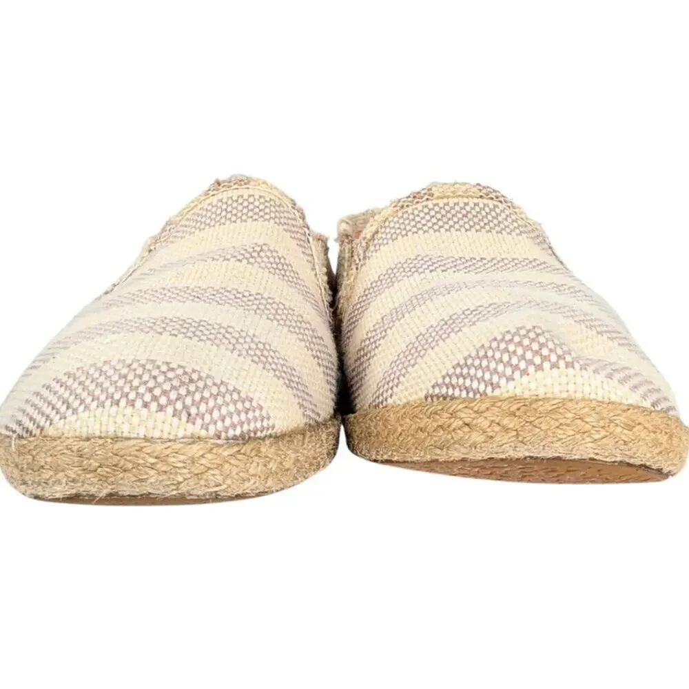 Keds Women's 7 Twin Jute Cream Gray Stripe Slip On Espadrille Flats